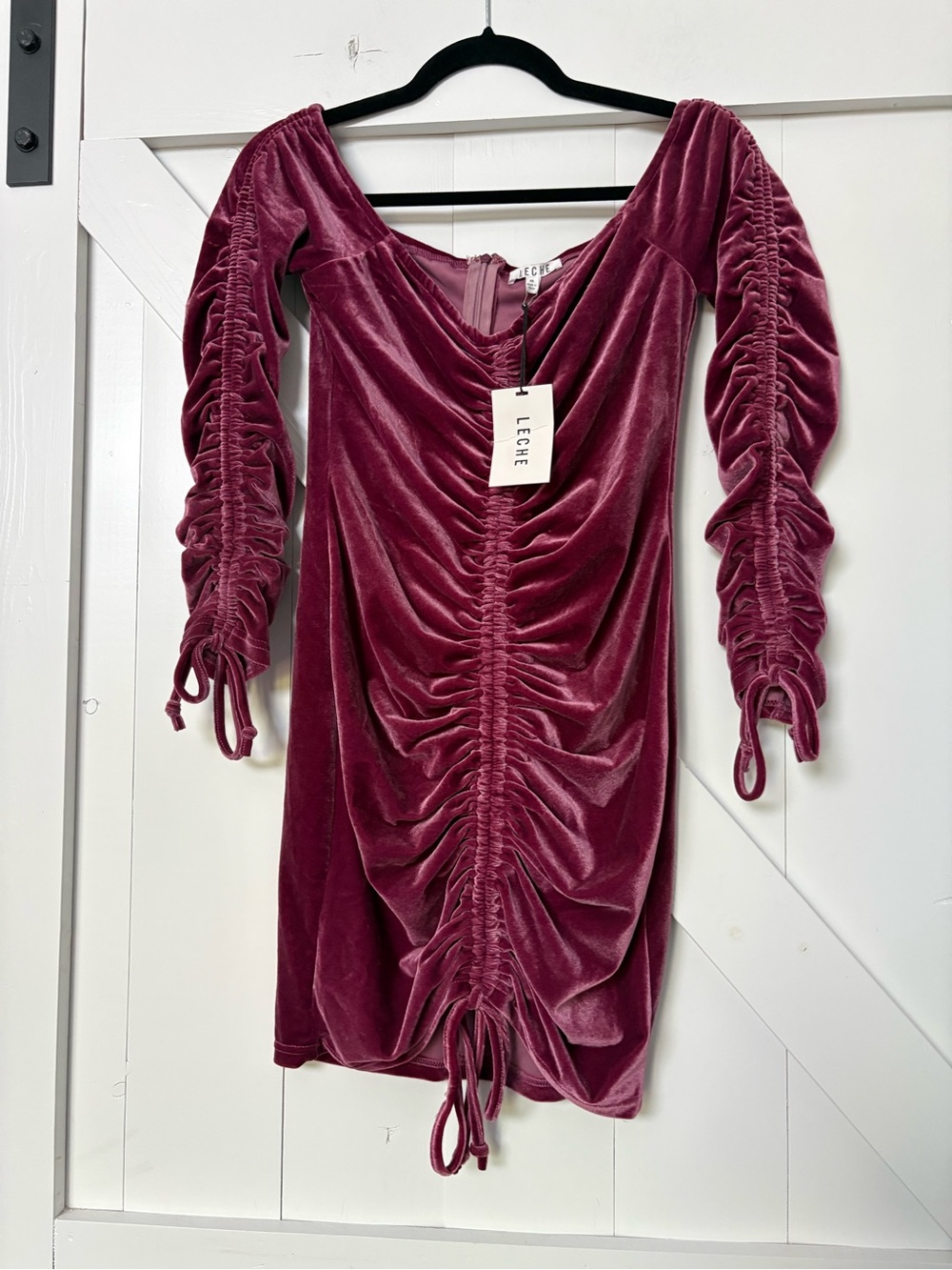 NWT Leche Revolve velvet ruched off shoulder mini dress size medium